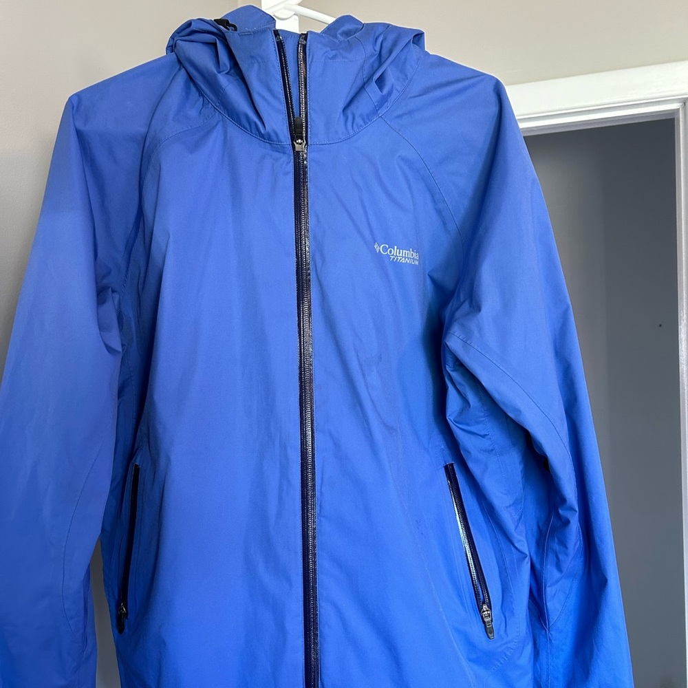 Columbia Bright Blue Hooded Lightweight Rain Jacket
